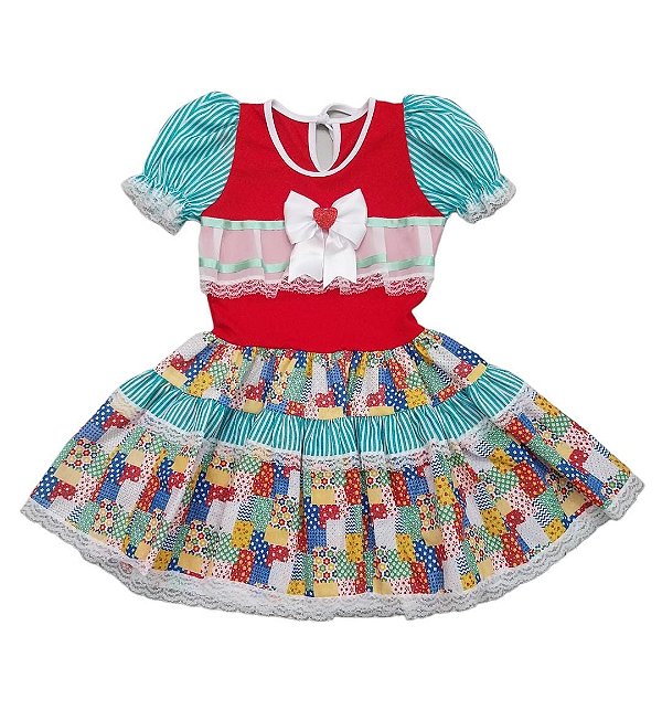 Vestido junino babados e coração infantil