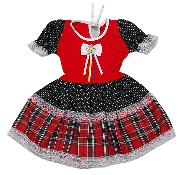 Vestido junino xadrez/poás bebê