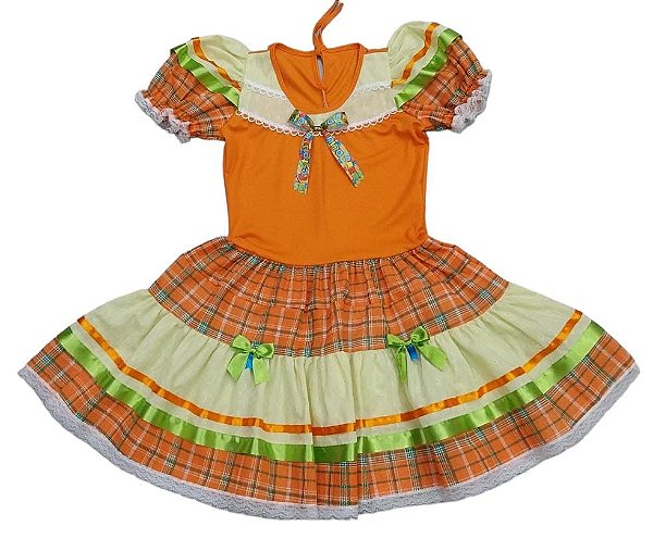 Vestido junino xadrez e laise luxo juvenil