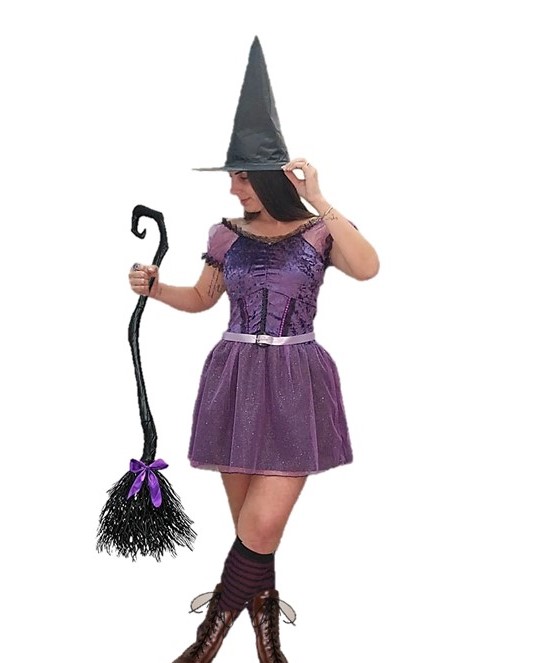 Fantasia vestido Bruxa Luxo roxa glitter juvenil