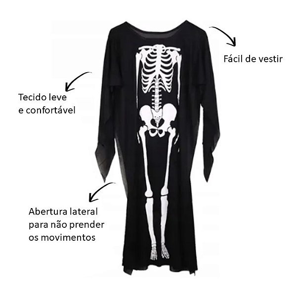 Capa Túnica esqueleto caveira infantil