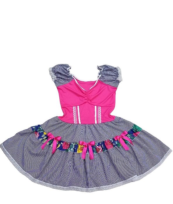 Vestido junino xadrez ombro a ombro