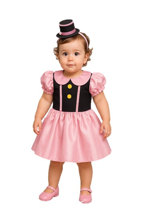 2059 - Vestido Bebê Mundo Bita em Cetim com Mini Cartola