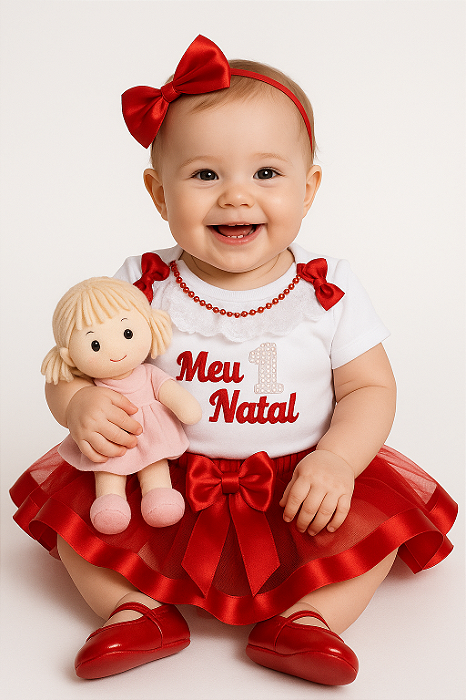Conjunto Body bebê Natal menina