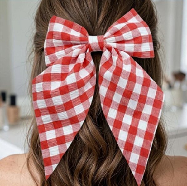 Presilha De Cabelo Feminina Com Laço Grande Xadrez