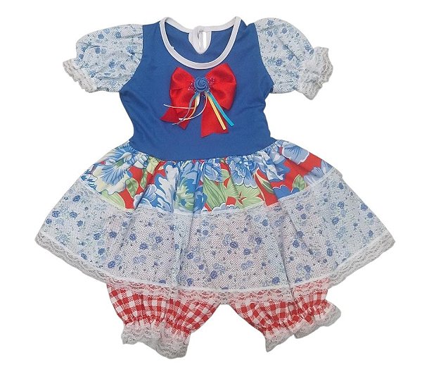 Vestido Junino Bebê Colorido com Renda + Calçola