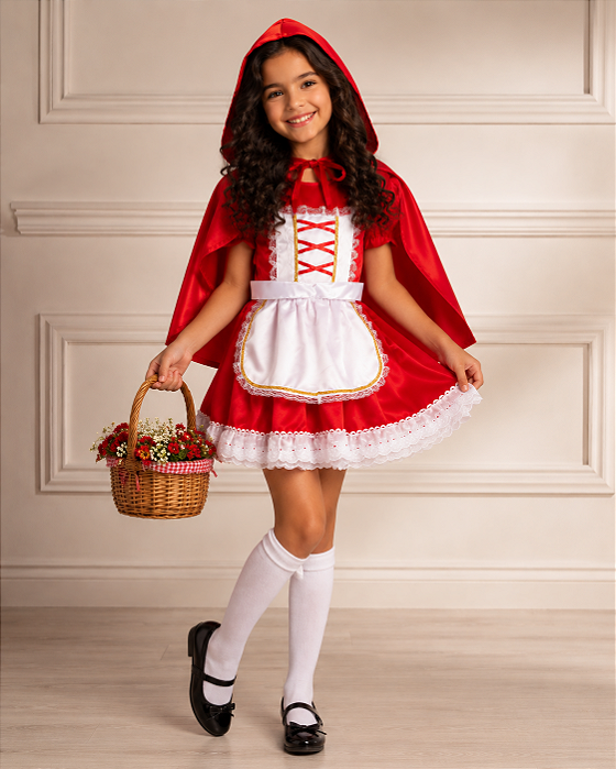 Fantasia Chapeuzinho Vermelho Infantil com Capa | Luxo