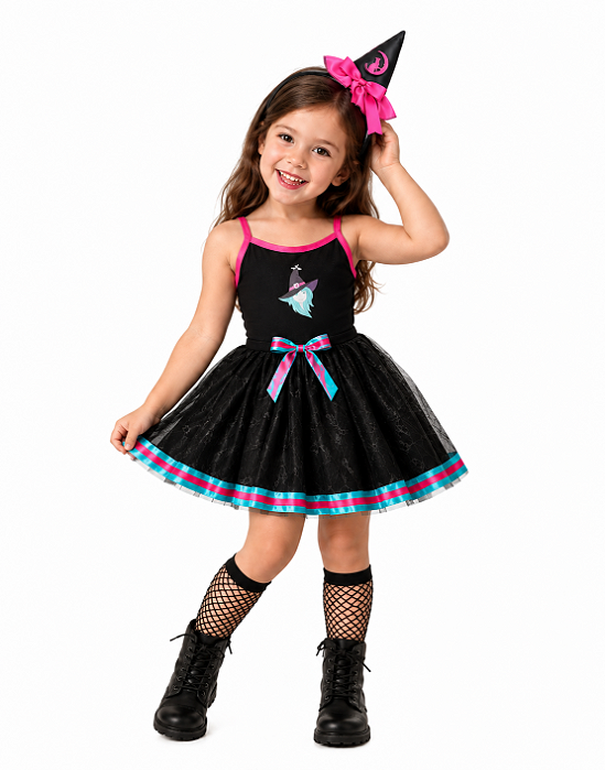 Fantasia Vestido Bruxinha Infantil com Tiara