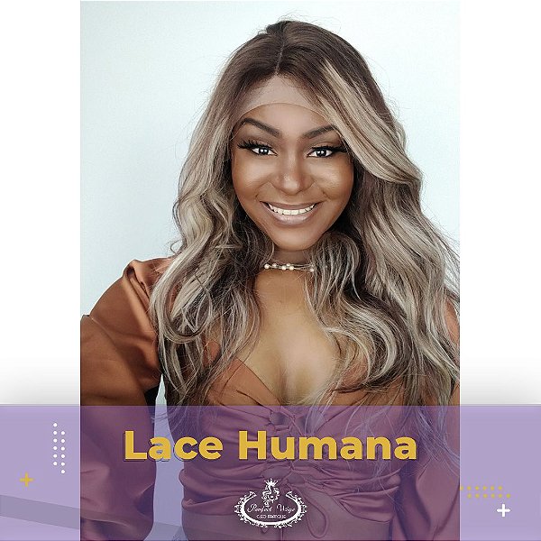 LACE HUMANA LOIRO PEROLADO COM MECHAS CASTANHO CLARO