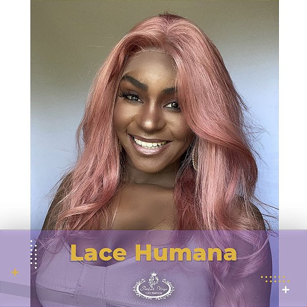 LACE DE CABELO HUMANO ROSA BEBÊ 40CM LISO LEVEMENTE ONDULADO