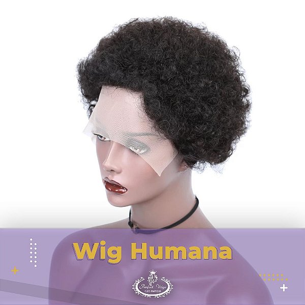 WIG DE CABELO HUMANO COM ACABAMENTO EM TELA 5CM CRESPO