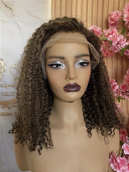 LACE DE CABELO CRESPO 4b 45cm loiro escuro  180% de densidade