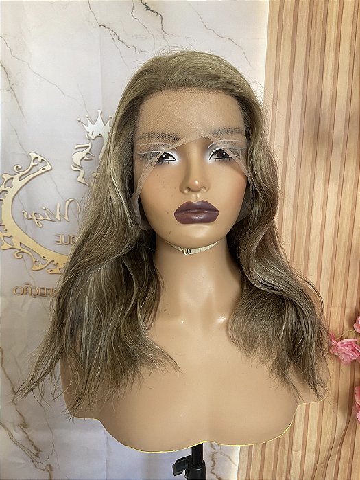 LACE HUMANA LISA 40cm  loiro escuro com reflexos