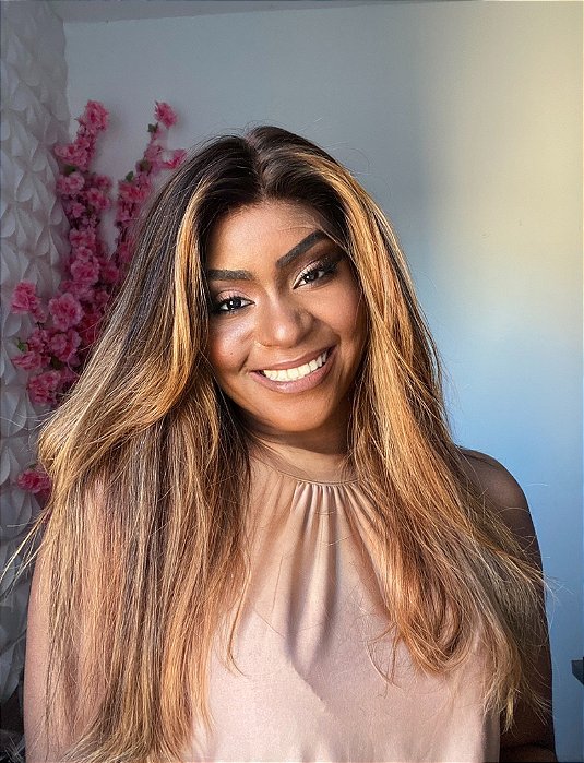 LACE COM TELA HD CABELO HUMANO LISA 55CM COM OMBRE HAIR