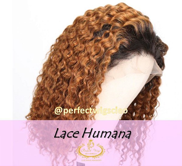 LACE HUMANA CACHEADA LOIRO MEL COM RAIZ ESCURA 55CM