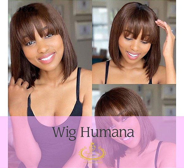 WIG DE CABELO HUMANO CHANEL COM FRANJA COR 4 - Perfect Wigs