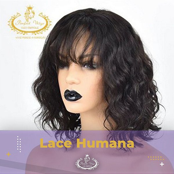 LACE DE CABELO HUMANO ONDULADO COM FRANJA 35CM - Perfect Wigs