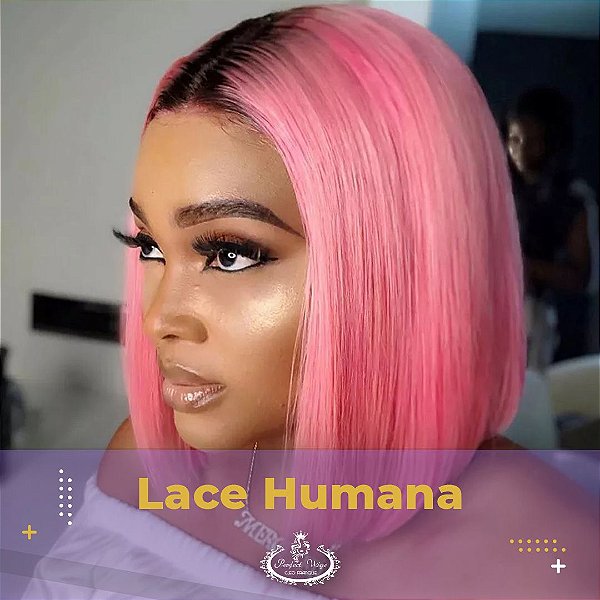 LACE CHANEL DE CABELO HUMANO ROSA COM RAIZ ESCURA 35CM
