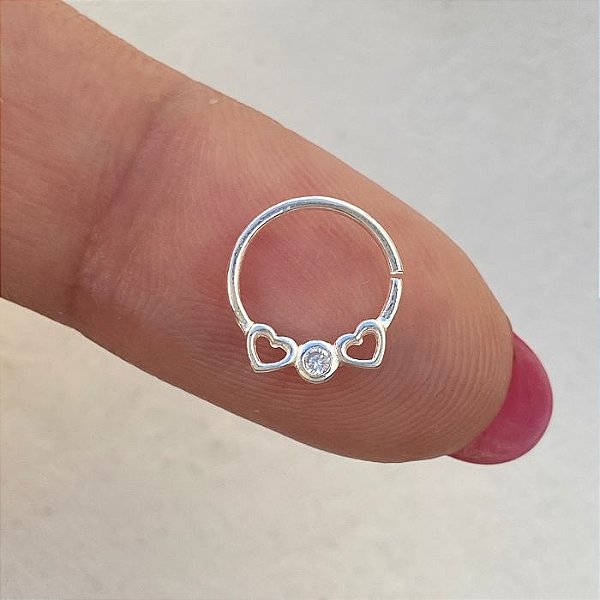 Piercing 2 corações e zircônia