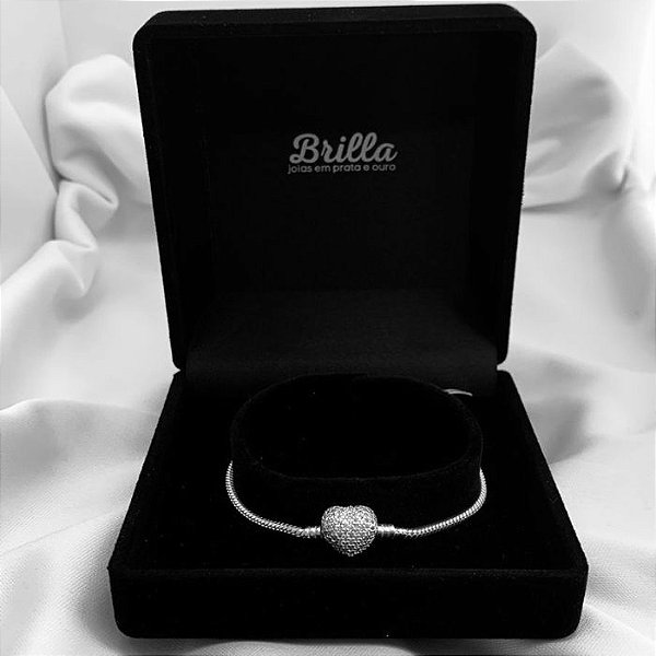 Pulseira Prata Fecho Coração 17cm