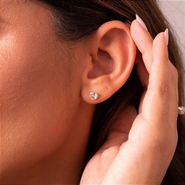 Brinco Ouro 18k Zirconia 6mm