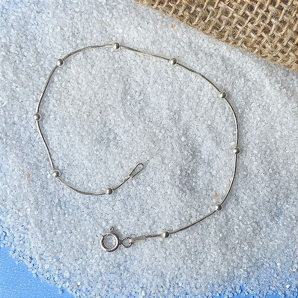 PULSEIRA PRATA RABO DE RATO BOLINHA ALTERNADA 1X1 18CM