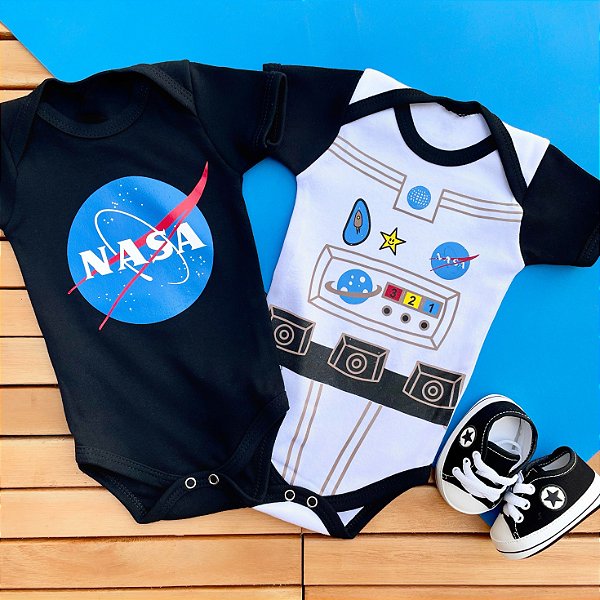 Kit 2 Body Bebê Astronauta com Tênis Preto