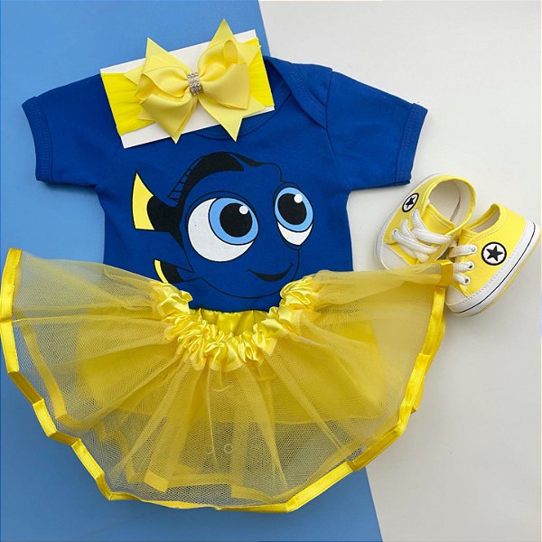 Kit Body Bebe Luxo Procurando Nemo Dory Com Tenis Amarelo Baby Dress Baby Dress Loja Especializada Em Moda Infantil