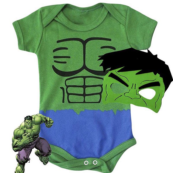 Kit Body Bebê O Incrivel Hulk com Máscara