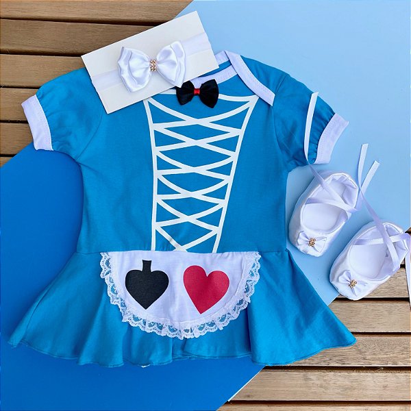 Kit Body Bebe Alice No Pais Das Maravilhas Com Sapatilha E Faixa De Ca Baby Dress Loja Especializada Em Moda Infantil