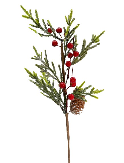 Galho Natalino de Plástico e Metal Mini Amora com Pinha 40cm