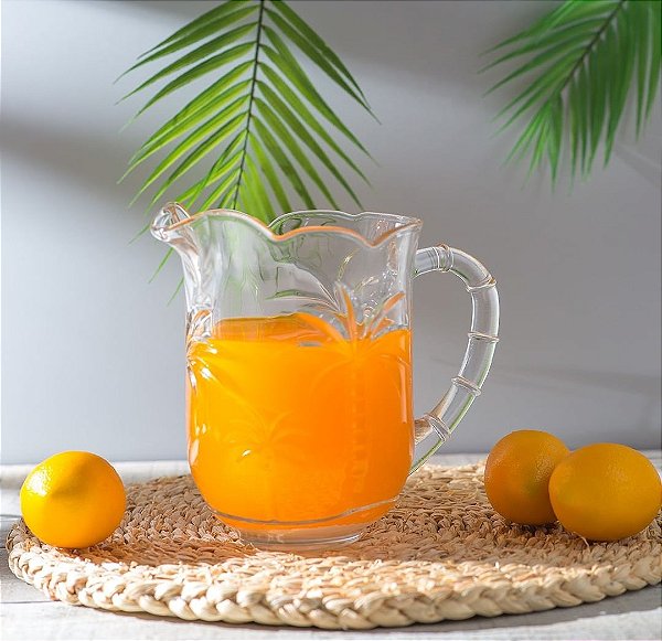Jogo de Jarra e Taça em Cristal Palm 7 Peças - Altura 45cm, Largura 30cm, Profundida 30cm