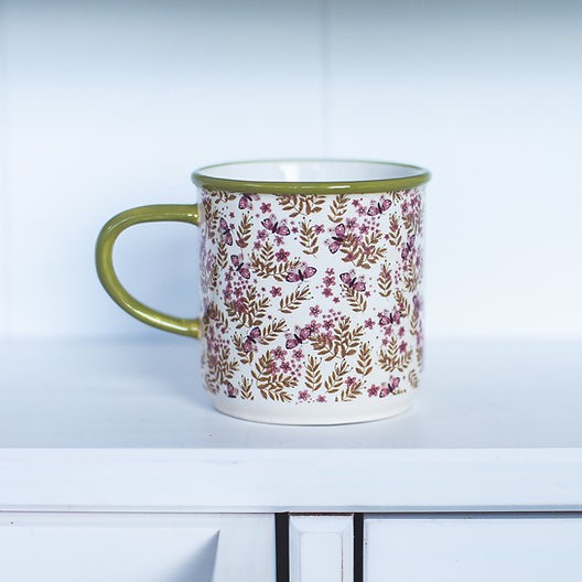 Caneca de Cerâmica Floral Verde 10 x 7cm