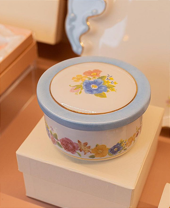 Pote Maria de Porcelana com Tampa Azul – 6,0x10,9cm