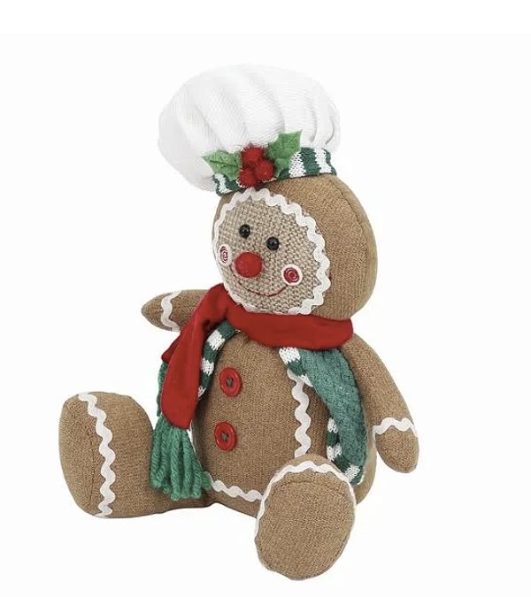 Enfeite Boneco Gingerbread com toca  Multicolorido Poliéster, Plástico e Areia 26x26cm