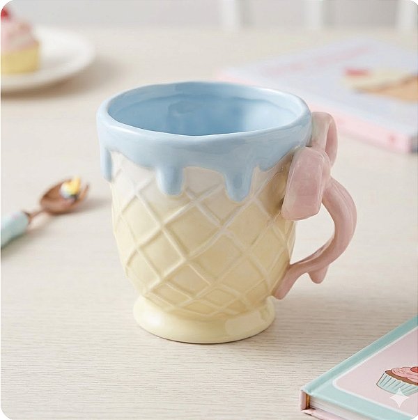 CANECA DE CERÂMICA AMARELA LAÇO ROSA 330 ML