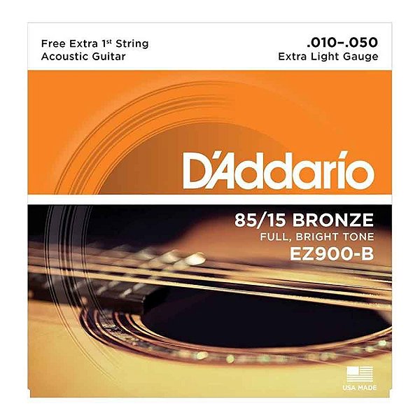Encordoamento para Violão Aço 6 cordas D'Addario Bronze EZ900-B (.010 – .050)