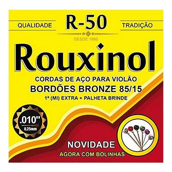 Encordoamento para Violão Aço 6 cordas ROUXINOL Bronze R-50 (.010 – .042)