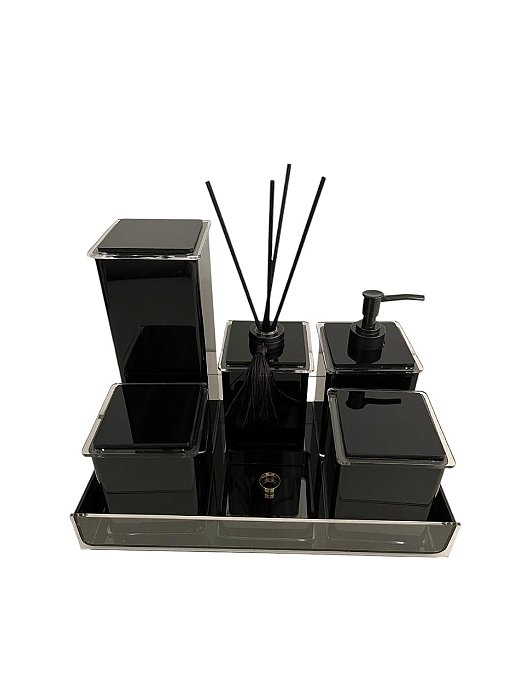 Kit Banheiro Em Acrílico - 6 Peças Preto Puro