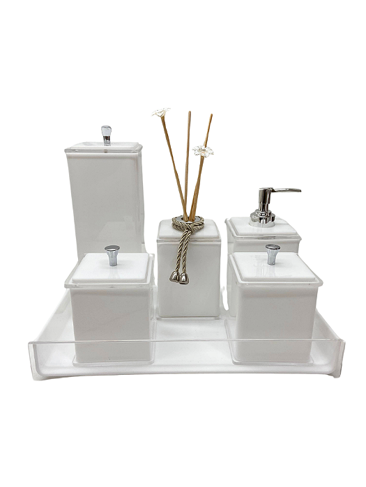 KIT 7 Peças com Lixeira - Branco Clean