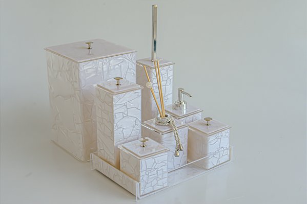 KIT 8 PEÇAS - Branco perola com prata