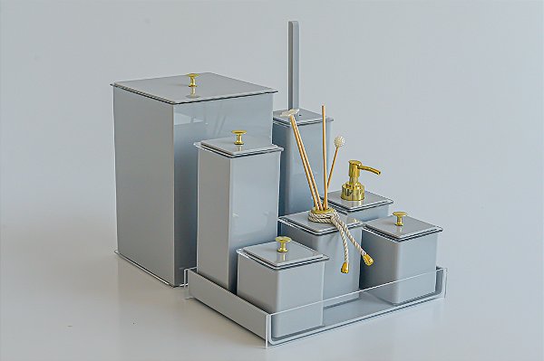 KIT 8 PEÇAS - Cinza com dourado