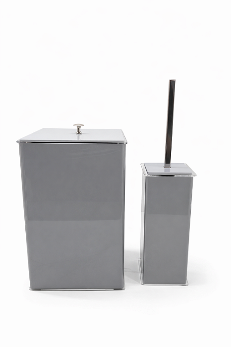 Jogo Lixeira 6 L e Escova Sanitária Em Acrílico - Cinza
