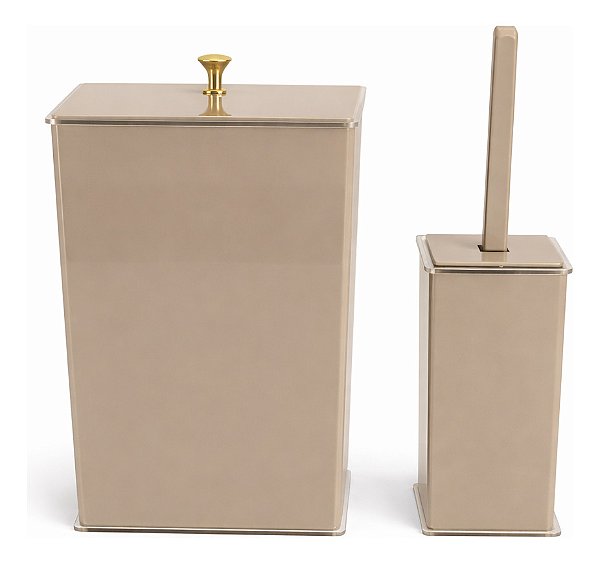 Jogo Lixeira 6 Lts e Escova Sanitária Em Acrílico - Fendi com Dourado