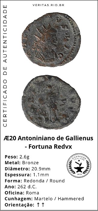 Moeda Roamana Antoniniano de Gallienus - Fortuna redvx