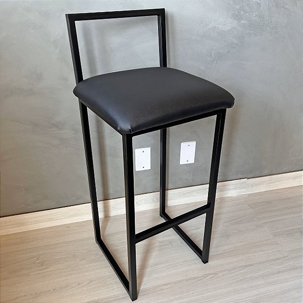 Banqueta Estofada Com Encosto Preta