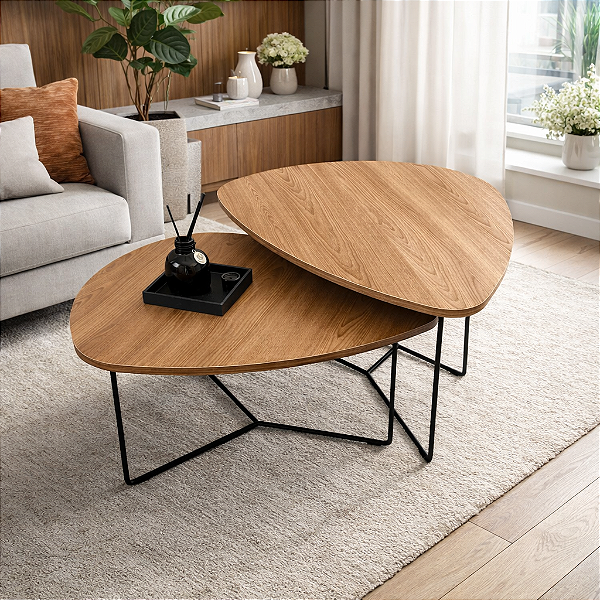 Kit Mesa De Centro Mdf Freijo Organica