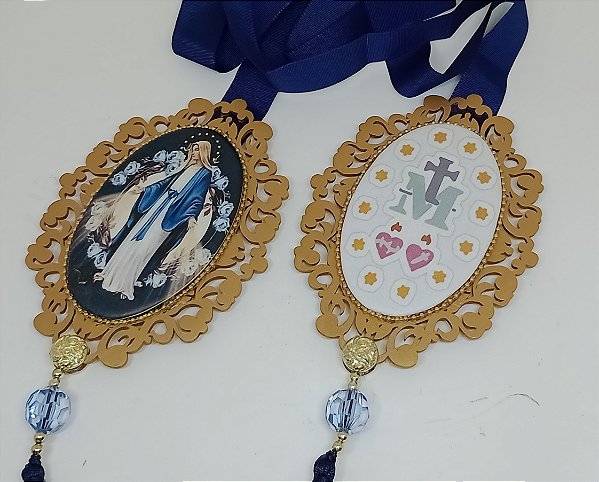 Escapulário de Porta Nossa Senhora Graças e Medalha Milagrosa