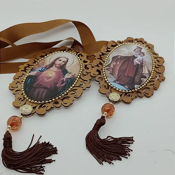 Escapulário de Porta Sagrado Coração de Jesus e Nossa Senhora do Carmo