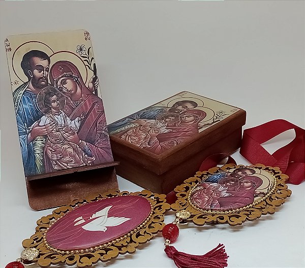 Kit Caixa decorada, porta celular e escapulário de porta